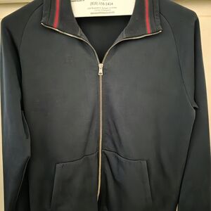 100% AUTHENTIC "GUCCI",Black Track Jacket with Raised Circular Gucci Logo Detail